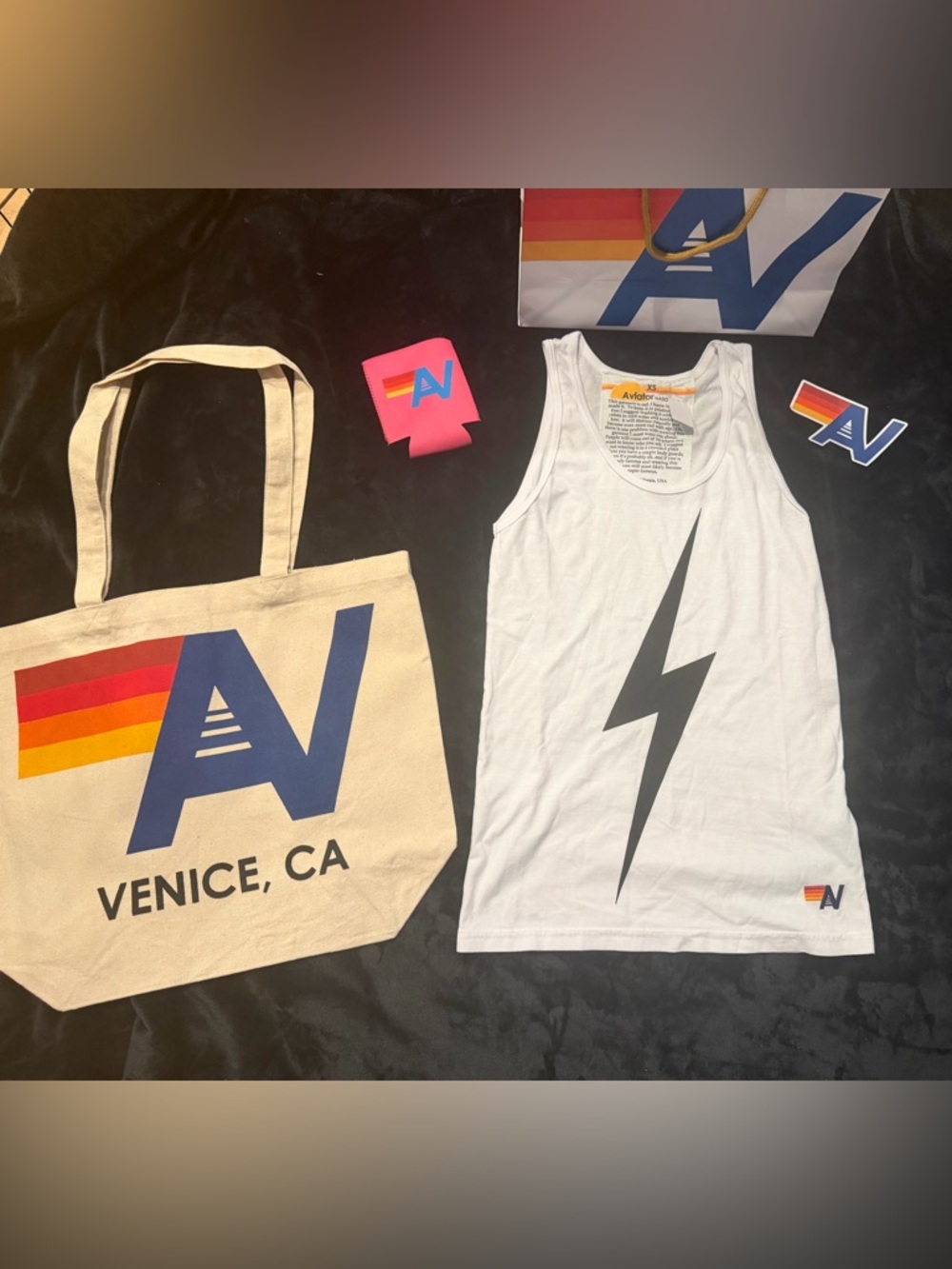 - NWT Aviator Nation Bolt  tank  Extra Small and Tote Bag